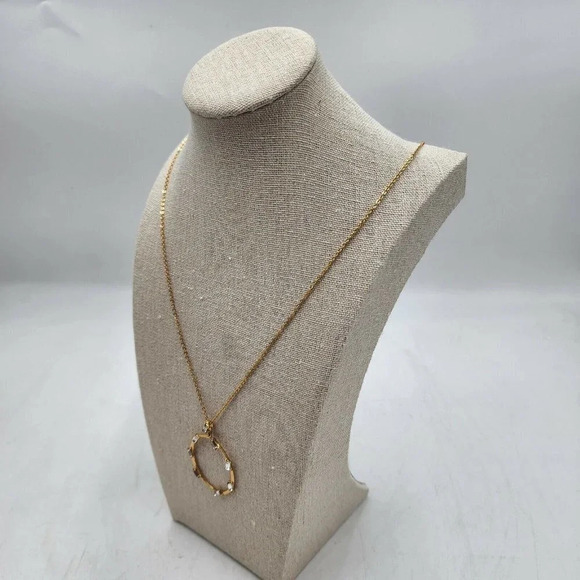 Sole Society‎ Long Gold Crystal Circle Pendant Necklace - Picture 3 of 7